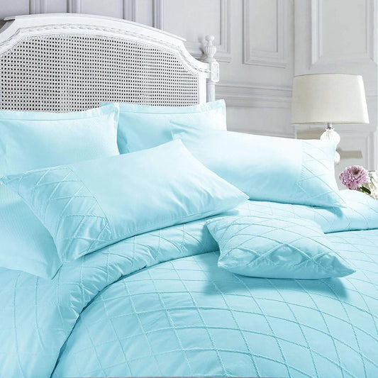 100% Cotton Powder Blue Percale Pintuck Soft Duvet Cover Set