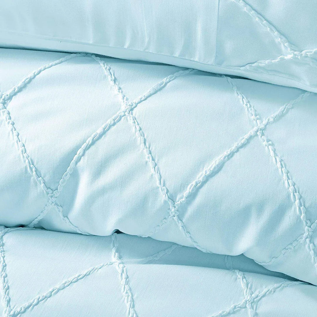 100% Cotton Powder Blue Percale Pintuck Soft Duvet Cover Set