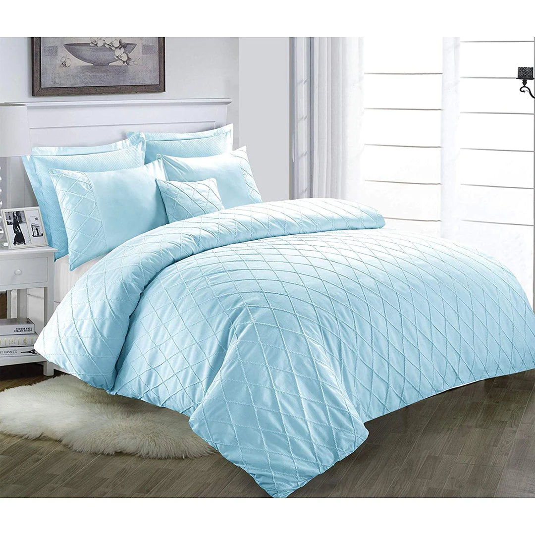 100% Cotton Powder Blue Percale Pintuck Soft Duvet Cover Set